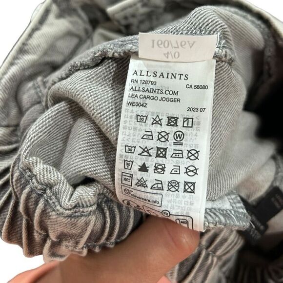 Allsaints Lea Cargo Soft Denim Jogger Size 0 revolve Gray Barrel Leg Y2K Classic - Picture 8 of 12